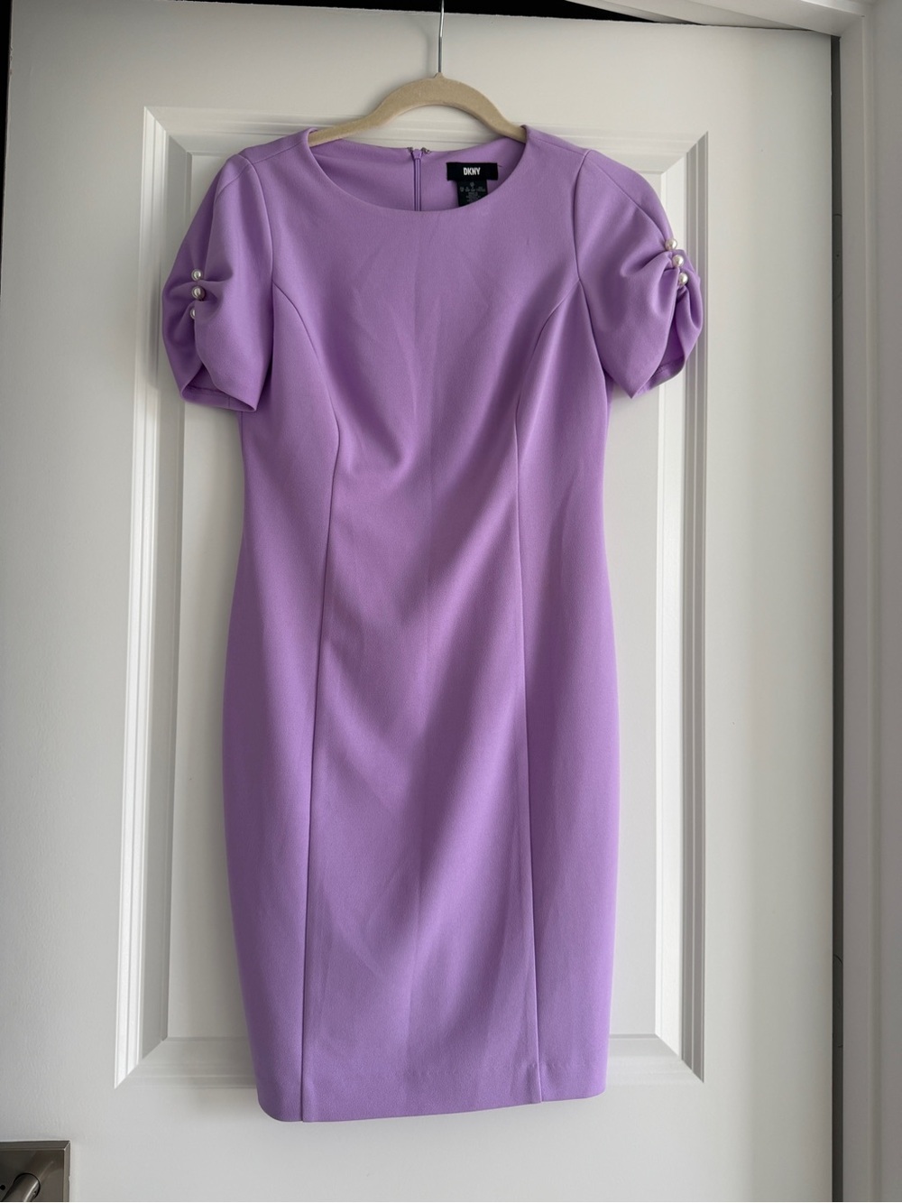 Dkny Lilac Sheath Dress with Pearl-Trim Sleeves